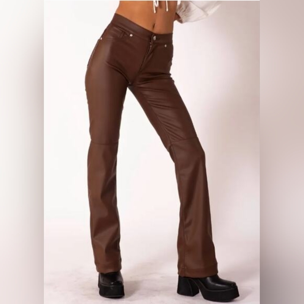 REVICE High Street Faux Leather Flare Pants Brown Size 29 - Picture 6 of 14
